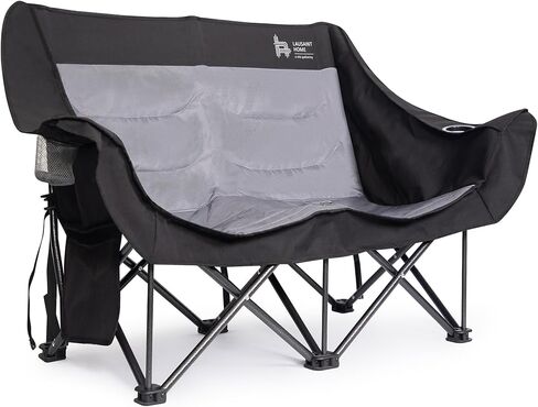 LAUSAINT HOME Double Camping Chair, Oversized Camping Loveseat with Cup Holder, Heavy Duty Portable Camping Couch, Outdoor Double Folding Chair for Patio, Lawn and Garden, Black in Kuwait