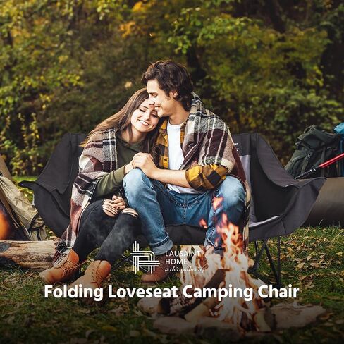 LAUSAINT HOME Double Camping Chair, Oversized Camping Loveseat with Cup Holder, Heavy Duty Portable Camping Couch, Outdoor Double Folding Chair for Patio, Lawn and Garden, Black in Kuwait