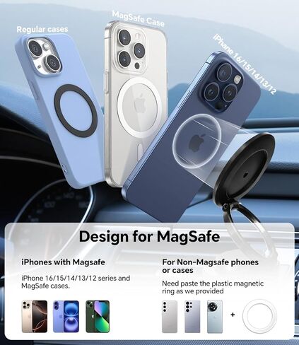 حامل هاتف مغناطيسي لـ MagSafe، حامل هاتف سيارة قابل للتعديل 360 درجة مع أقوى شفط 96+LBS وأقوى مغناطيس 2800gf للوحة القيادة/الجيم/المرآة، متوافق مع iPhone وAndroid in Kuwait