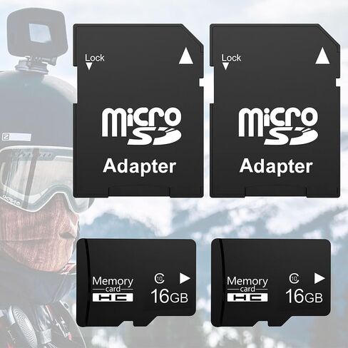 Micro SD Card 16GB SDHC C10 U1, 2 Pack Class 10 High Speed Memory Card with SD Adapter for Camera, Dash Cam, GPS, MP3 Player, Phone1 in Kuwait