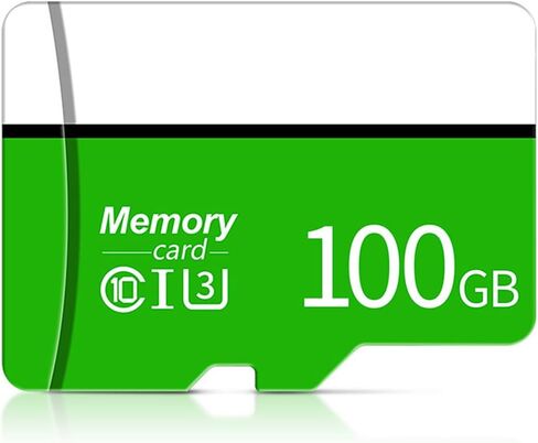 بطاقة MicroSD سعة 100 جيجابايت مع محول، A1، C10، U1، قراءة بسرعة 150 ميجابايت/ثانية للهواتف الذكية والكمبيوتر اللوحي والألعاب والفيديو عالي الدقة بالكامل، أخضر in Kuwait