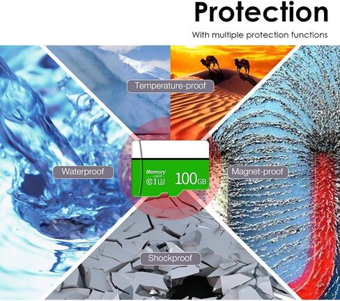 بطاقة MicroSD سعة 100 جيجابايت مع محول، A1، C10، U1، قراءة بسرعة 150 ميجابايت/ثانية للهواتف الذكية والكمبيوتر اللوحي والألعاب والفيديو عالي الدقة بالكامل، أخضر in Kuwait