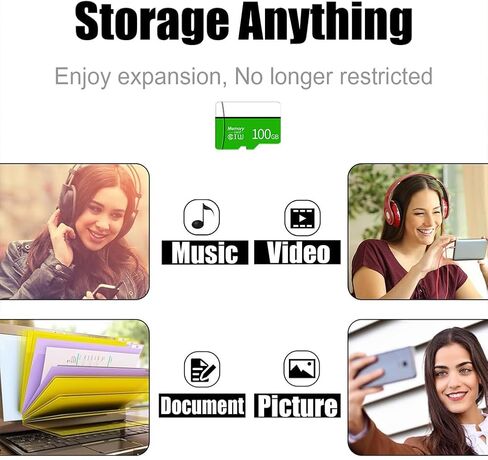 بطاقة MicroSD سعة 100 جيجابايت مع محول، A1، C10، U1، قراءة بسرعة 150 ميجابايت/ثانية للهواتف الذكية والكمبيوتر اللوحي والألعاب والفيديو عالي الدقة بالكامل، أخضر in Kuwait