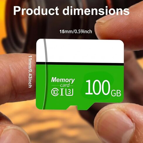 بطاقة MicroSD سعة 100 جيجابايت مع محول، A1، C10، U1، قراءة بسرعة 150 ميجابايت/ثانية للهواتف الذكية والكمبيوتر اللوحي والألعاب والفيديو عالي الدقة بالكامل، أخضر in Kuwait