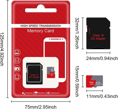 بطاقة ذاكرة عالية السرعة سعة 128 جيجابايت، بطاقة Micro SD عالمية لكاميرا داش كام وكاميرا المراقبة وتخزين الأجهزة الإلكترونية الذكية، E in Kuwait