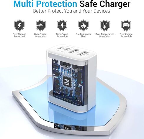 كتلة شاحن USB-C بقدرة 60 واط من TT&C (عبوة من قطعتين)، محور شحن سريع بـ 4 منافذ (2 USB-C، 2 USB-A)، قابس حائط PD 3.0 متوافق مع iPhone 17/16/15 وiPad وSamsung Galaxy S25/S24/S23 in Kuwait