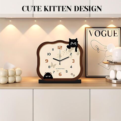 Wooden Table Clock, Silent Non-Ticking Quartz Desk Clocks, Sweep Movement, Battery Operated Decorative Clock for Home/Office/Living Room/Bedroom (Beige) in Saudi Arabia