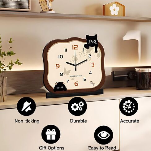 Wooden Table Clock, Silent Non-Ticking Quartz Desk Clocks, Sweep Movement, Battery Operated Decorative Clock for Home/Office/Living Room/Bedroom (Beige) in Saudi Arabia