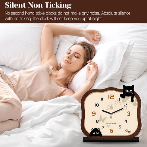 Wooden Table Clock, Silent Non-Ticking Quartz Desk Clocks, Sweep Movement, Battery Operated Decorative Clock for Home/Office/Living Room/Bedroom (Beige) in Saudi Arabia