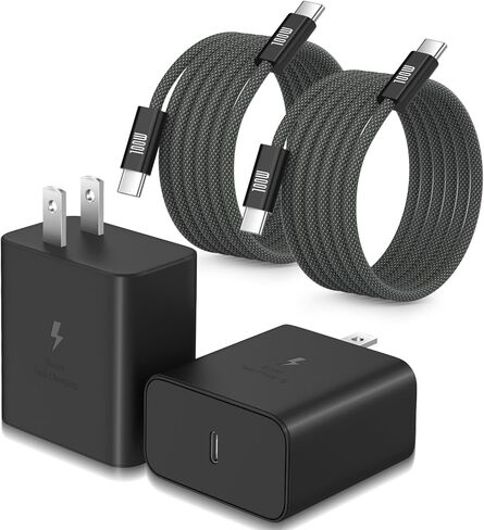 شاحن USB C بقدرة 45 وات لجهاز Galaxy S26 S25 Ultra، كتلة شحن فائقة السرعة مع كابل USB C إلى C بطول 6 أقدام متوافق مع Galaxy S24 FE S23 S22 S21، Note، Tab S12، iPhone 17 Pro Max -2 حزمة، أسود in Kuwait