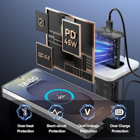 45W Super Fast Charger Type C, for Samsung Galaxy Tab A11/A11+/S11 Ultra/S11/S10 Lite/S10 FE/S10 FE+ Charger Block with 6.6FT Type C Charging Cord High Speed Charger Galaxy S10/S10+/S9 FE+/S9+/S8+ in Kuwait