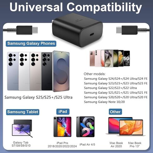 45W Super Fast Charger Type C, for Samsung Galaxy Tab A11/A11+/S11 Ultra/S11/S10 Lite/S10 FE/S10 FE+ Charger Block with 6.6FT Type C Charging Cord High Speed Charger Galaxy S10/S10+/S9 FE+/S9+/S8+ in Kuwait