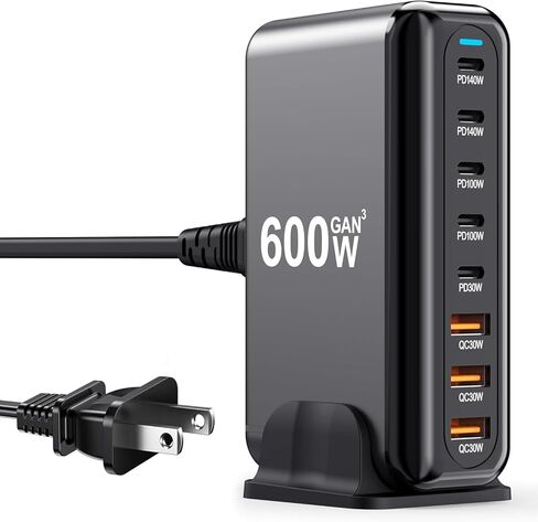 شاحن USB C بقدرة 320 وات و8 منافذ GaN3 محطة شحن سريعة متوافقة مع أجهزة الكمبيوتر المحمول والآيباد وآيفون 16/15/14/13 /12 Pro Max شاحن سريع Pixel Note MacBook Pro/Air USB C شاحن لنظام Android in Kuwait