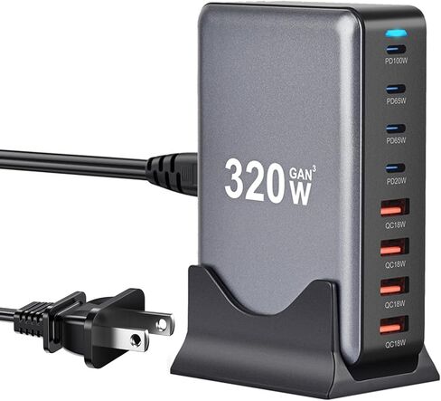 USB C Charger Block 320W 8 Port GaN3 Fast Charging Station Compatible with Laptop,ipad, iPhone 16/15/14/13 /12 Pro Max Fast Charger Pixel Note MacBook Pro/Air USB C Charger for Android in Saudi Arabia