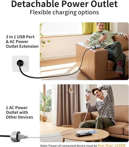 Mukiya 67W 3-Port GaN Fast Wall Charger Block with 2 USB-C & 1 USB-A Ports, Detachable Outlet with 5ft Nylon Extension Cord, Fast Charging for iPhone, Samsung, iPad, MacBook, Android in Kuwait