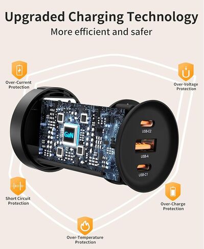 Mukiya 67W 3-Port GaN Fast Wall Charger Block with 2 USB-C & 1 USB-A Ports, Detachable Outlet with 5ft Nylon Extension Cord, Fast Charging for iPhone, Samsung, iPad, MacBook, Android in Kuwait