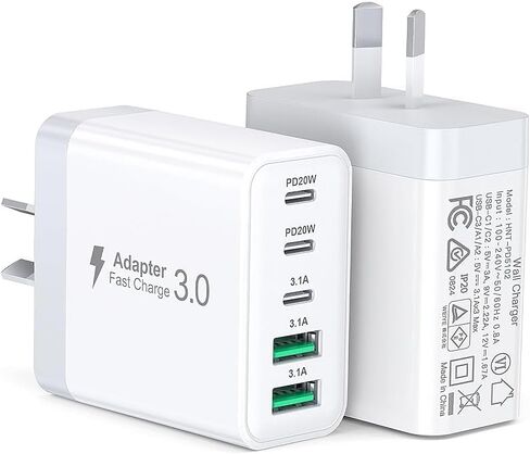 USB C Charger Block, [2-Pack] 60W 5-Port Fast Charger 20W Type C Charging Block 3.1A USB Wall Charger Dual Port PD+QC Charging Cube for iPhone 17 16 15 14 13 12 Pro Max XS, iPad, Samsung Phone, Tablet in Kuwait