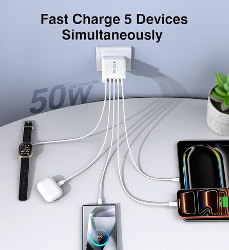 USB C Charger Block, [2-Pack] 60W 5-Port Fast Charger 20W Type C Charging Block 3.1A USB Wall Charger Dual Port PD+QC Charging Cube for iPhone 17 16 15 14 13 12 Pro Max XS, iPad, Samsung Phone, Tablet in Kuwait