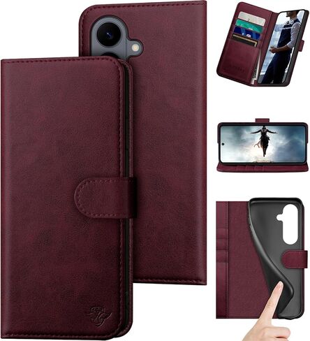 DuckSky Compatible with Samsung Galaxy S26 Genuine Leather Wallet case【RFID Blocking】【4 Credit Card Holder】【Real Leather】 Flip Phone case Cover Women Men for Samsung S26 case Brown in Saudi Arabia