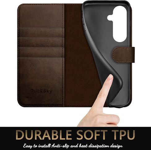 DuckSky Compatible with Samsung Galaxy S26 Genuine Leather Wallet case【RFID Blocking】【4 Credit Card Holder】【Real Leather】 Flip Phone case Cover Women Men for Samsung S26 case Brown in Saudi Arabia