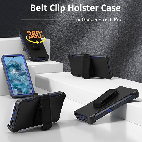 Compatible with Google Pixel 8 Pro Case, with Belt Clip Holster Heavy Duty Rugged Shockproof Full Body Protection Kickstand Phone case for Google Pixel 8 Pro 6.7-inch 2023 (Google Pixel 8 Pro, Blue) in Kuwait