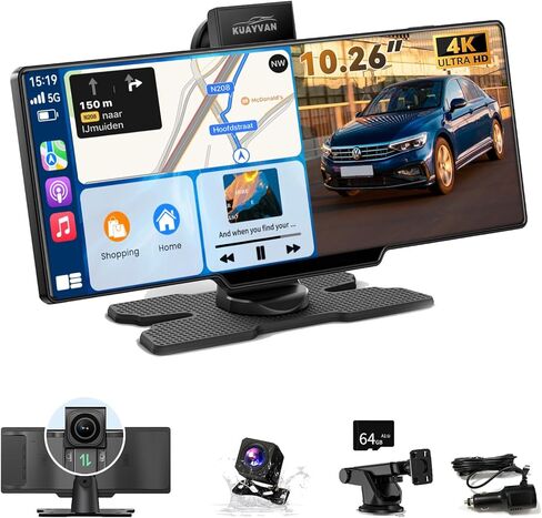 Wireless Apple CarPlay Screen for Car–10.26" Portable Carplay & Android Auto Touchscreen Car Stereo with App Control, 4K Dash Cam, Backup Camera, GPS, Mirror Link, Voice Control,for All Vehicles in Kuwait