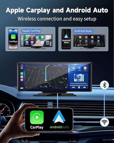 Wireless Apple CarPlay Screen for Car–10.26" Portable Carplay & Android Auto Touchscreen Car Stereo with App Control, 4K Dash Cam, Backup Camera, GPS, Mirror Link, Voice Control,for All Vehicles in Kuwait