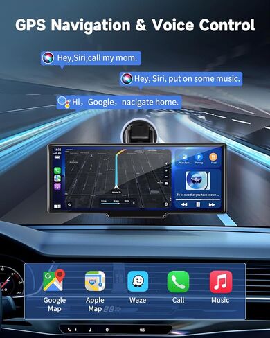 Wireless Apple CarPlay Screen for Car–10.26" Portable Carplay & Android Auto Touchscreen Car Stereo with App Control, 4K Dash Cam, Backup Camera, GPS, Mirror Link, Voice Control,for All Vehicles in Kuwait