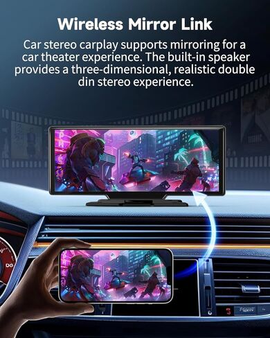 Wireless Apple CarPlay Screen for Car–10.26" Portable Carplay & Android Auto Touchscreen Car Stereo with App Control, 4K Dash Cam, Backup Camera, GPS, Mirror Link, Voice Control,for All Vehicles in Kuwait