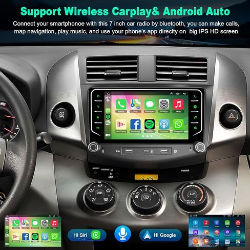 راديو سيارة 8Core+64G لسيارة Toyota RAV4 2007-2012، نظام Android 15 GPS Navigation Stereo، مع Carplay Wireless Android Auto، وحدة رأس تعمل باللمس Bluetooth 5.2، التحكم في عجلة القيادة، كاميرا احتياطية، FM، DSP in Kuwait