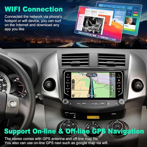 راديو سيارة 8Core+64G لسيارة Toyota RAV4 2007-2012، نظام Android 15 GPS Navigation Stereo، مع Carplay Wireless Android Auto، وحدة رأس تعمل باللمس Bluetooth 5.2، التحكم في عجلة القيادة، كاميرا احتياطية، FM، DSP in Kuwait