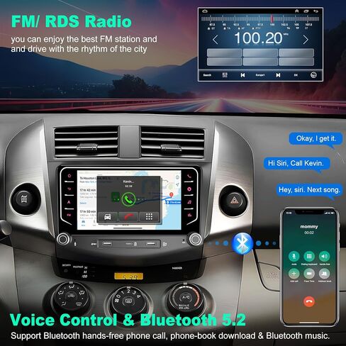 راديو سيارة 8Core+64G لسيارة Toyota RAV4 2007-2012، نظام Android 15 GPS Navigation Stereo، مع Carplay Wireless Android Auto، وحدة رأس تعمل باللمس Bluetooth 5.2، التحكم في عجلة القيادة، كاميرا احتياطية، FM، DSP in Kuwait
