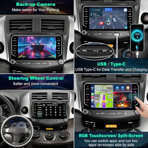 راديو سيارة 8Core+64G لسيارة Toyota RAV4 2007-2012، نظام Android 15 GPS Navigation Stereo، مع Carplay Wireless Android Auto، وحدة رأس تعمل باللمس Bluetooth 5.2، التحكم في عجلة القيادة، كاميرا احتياطية، FM، DSP in Kuwait