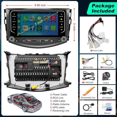 راديو سيارة 8Core+64G لسيارة Toyota RAV4 2007-2012، نظام Android 15 GPS Navigation Stereo، مع Carplay Wireless Android Auto، وحدة رأس تعمل باللمس Bluetooth 5.2، التحكم في عجلة القيادة، كاميرا احتياطية، FM، DSP in Kuwait