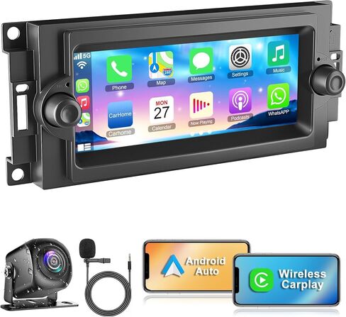 شاشة CarPlay QLED 4 جيجابايت + 64 جيجابايت لسيارة دودج رام 1500/2500/3500 (2006-2008)، لسيارة كرايسلر 300 300C (2005-2007)، لسيارة جيب جراند شيروكي (2005-2009)، ستيريو راديو السيارة أندرويد 13 in Kuwait