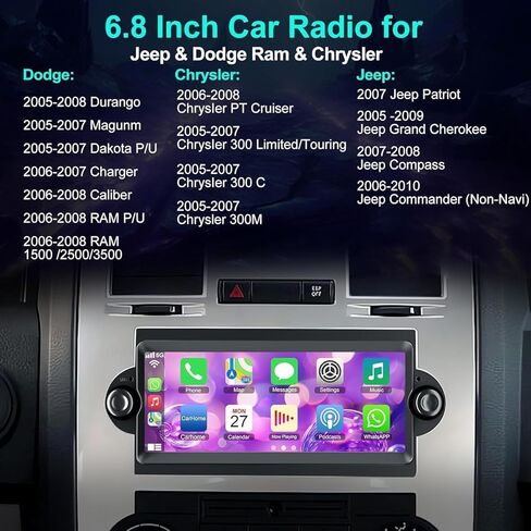شاشة CarPlay QLED 4 جيجابايت + 64 جيجابايت لسيارة دودج رام 1500/2500/3500 (2006-2008)، لسيارة كرايسلر 300 300C (2005-2007)، لسيارة جيب جراند شيروكي (2005-2009)، ستيريو راديو السيارة أندرويد 13 in Kuwait