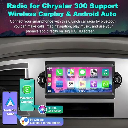 شاشة CarPlay QLED 4 جيجابايت + 64 جيجابايت لسيارة دودج رام 1500/2500/3500 (2006-2008)، لسيارة كرايسلر 300 300C (2005-2007)، لسيارة جيب جراند شيروكي (2005-2009)، ستيريو راديو السيارة أندرويد 13 in Kuwait