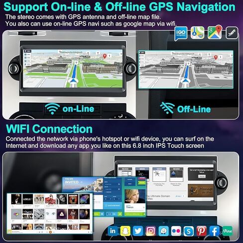 شاشة CarPlay QLED 4 جيجابايت + 64 جيجابايت لسيارة دودج رام 1500/2500/3500 (2006-2008)، لسيارة كرايسلر 300 300C (2005-2007)، لسيارة جيب جراند شيروكي (2005-2009)، ستيريو راديو السيارة أندرويد 13 in Kuwait