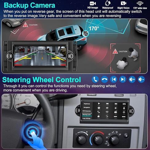 شاشة CarPlay QLED 4 جيجابايت + 64 جيجابايت لسيارة دودج رام 1500/2500/3500 (2006-2008)، لسيارة كرايسلر 300 300C (2005-2007)، لسيارة جيب جراند شيروكي (2005-2009)، ستيريو راديو السيارة أندرويد 13 in Kuwait