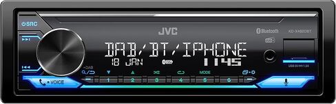 JVC KD-X482DBT راديو سيارة USB مع DAB+ ومجموعة بلوتوث بدون استخدام اليدين (USB، مدخل AUX، 3 × مخرج مسبق 2.5 فولت، Amazon Alexa، معالج صوت، 4 × 50 واط، إضاءة VAR)، أسود in Kuwait