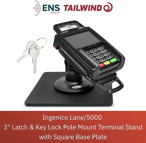 ENS Tailwind Ingenico Lane/5000 V2 3" Latch and Key Lock Compact Pole Mount Terminal Stand with Square Freestanding Mobility Base Plate, Black in Kuwait