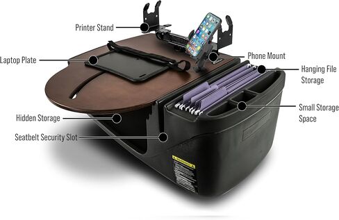 مكتب السيارة AutoExec Roadmaster ومحطة العمل المحمولة مع حامل الهاتف وحامل الطابعة ومشبك فتحة تهوية الهاتف، من خشب الماهوجني in Kuwait