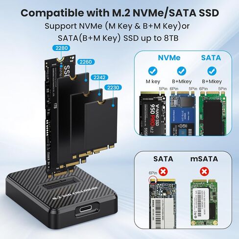 M.2 SSD to USB-C Adapter 10Gbps Support NVMe (M Key, B+M Key) & SATA (B+M Key) SSD up to 8TB M.2 SSD Enclosure in Kuwait