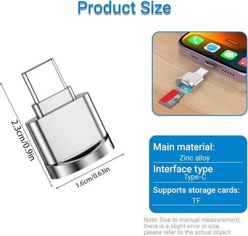 USB-C Card Reader USB 2.0 Adapter, Compact Metal Type C to Micro SD SDXC TF, for Phone Tablet Laptop, Silvery in Kuwait