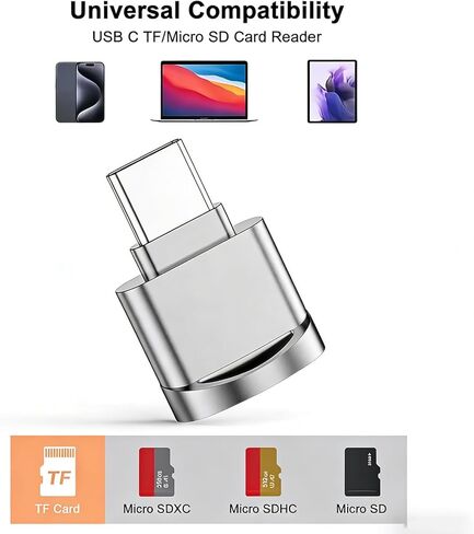 USB-C Card Reader USB 2.0 Adapter, Compact Metal Type C to Micro SD SDXC TF, for Phone Tablet Laptop, Silvery in Kuwait
