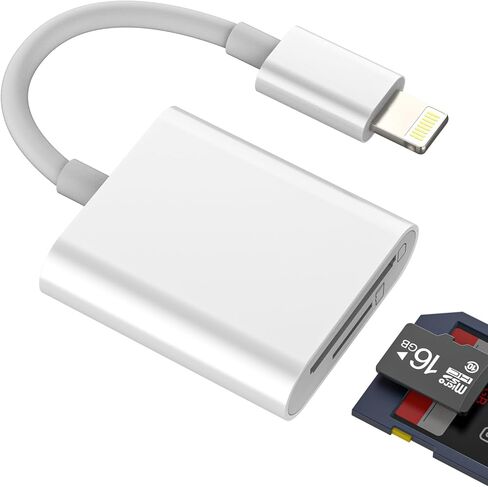 Lightning to SD Card Reader(2 in 1)for iPhone 14 pro max Adapter Digital Camera Micro SD Memory TF Flash Storage Transfer Dual Slot for Apple MFi Certified Converter for iPad Compact External Adaptor in Kuwait