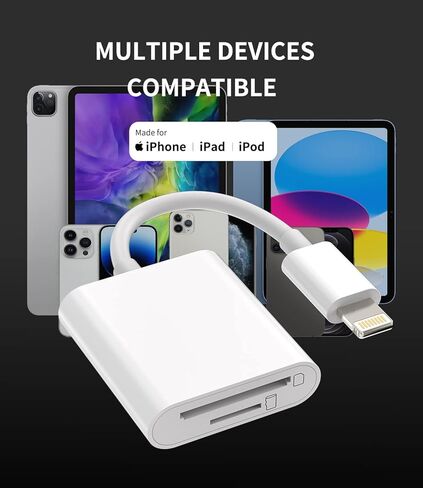 Lightning to SD Card Reader(2 in 1)for iPhone 14 pro max Adapter Digital Camera Micro SD Memory TF Flash Storage Transfer Dual Slot for Apple MFi Certified Converter for iPad Compact External Adaptor in Kuwait