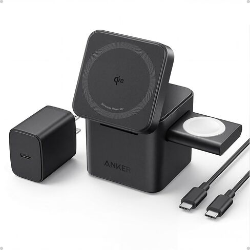 MagSafe Charger Stand, Anker 3-in-1 Cube with MagSafe, 15W Max Fast Charging Stand, Foldable Wireless Charger for iPhone 15/14/13 Series, Apple Watch S1-8/Ultra, AirPods (30W USB-C Charger Included) in Kuwait