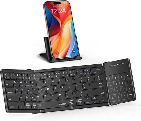 TECKNET Foldable Bluetooth Keyboard with Touchpad, Portable Folding Wireless Keyboard for iPad Tablet Laptop, Connect Up to 3 Devices, Rechargeable Travel Keyboard for iOS Android Win, Black in Saudi Arabia