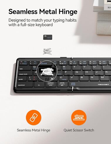 TECKNET Foldable Bluetooth Keyboard with Touchpad, Portable Folding Wireless Keyboard for iPad Tablet Laptop, Connect Up to 3 Devices, Rechargeable Travel Keyboard for iOS Android Win, Black in Saudi Arabia